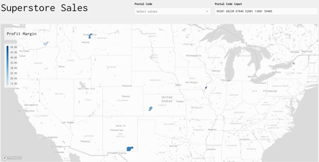 Map element filtered to the postal codes pasted into the Text Input control